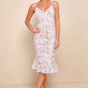 Lulu's White Lace Midi Dress